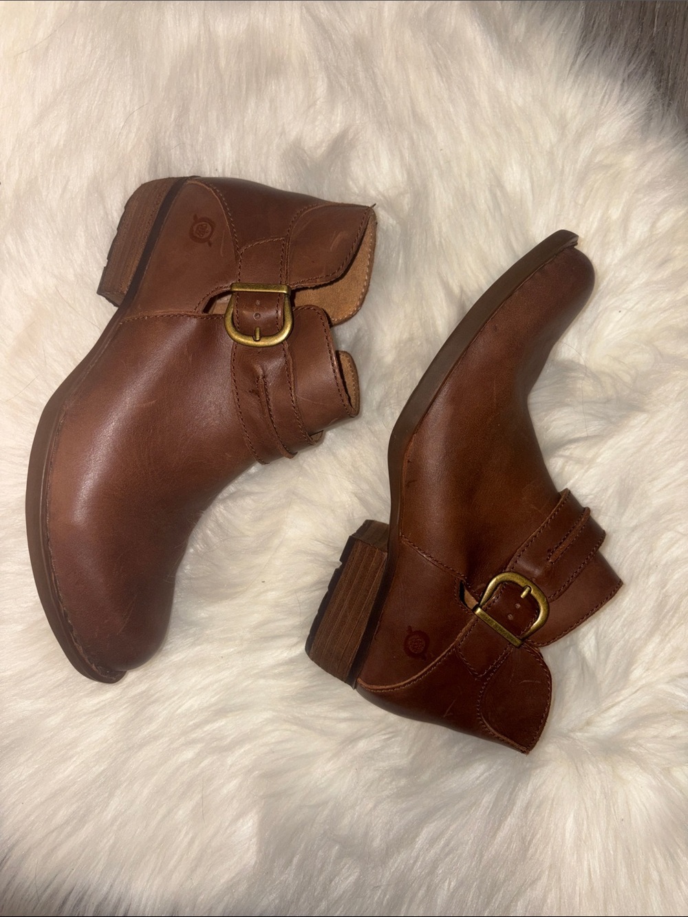 Born Brown Leather Ankle Booties with Side Buckle - Picture 3 of 5